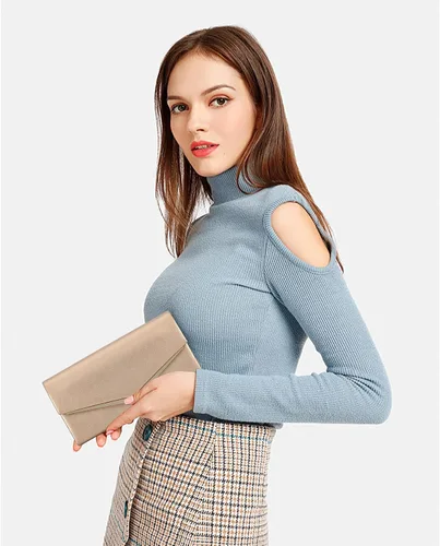 Vista 3 de Bolso de noche para mujer, de cuero vegano, bolso de mano clásico elegante