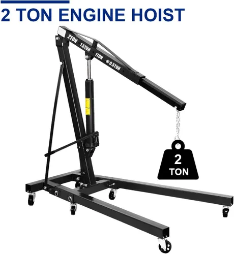 Vista 4 de Goplus - Grúa plegable para motor con capacidad para 2 toneladas, plataforma elevadora, para taller, de acero resistente y 6 ruedas de hierro