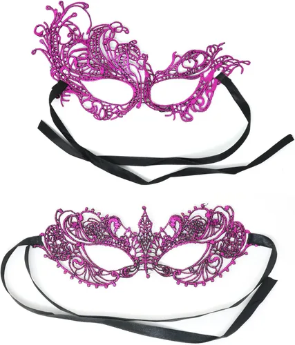 Vista 8 de Honbay 2 máscaras de encaje misteriosas y divertidas para bailes de máscaras, fiestas de Halloween, sesión de fotos