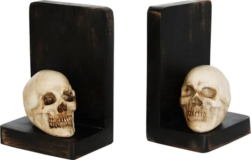 Vista 7 de OwlGift Sujetalibros decorativos de calavera de Halloween, sujetalibros resistentes para estantes, extremos de libro de calavera para libros