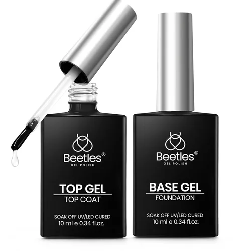 Vista 13 de Beetles - Juego de 3 capas de capa superior, gel base y pegamento de uñas 9 en 1, 0.5 onzas líquidas Capa base que no se limpia con efecto