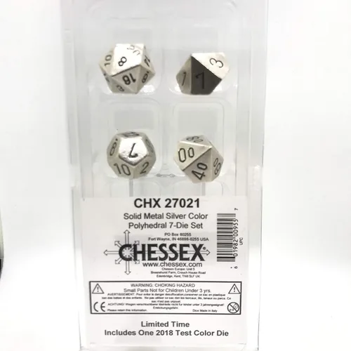 Vista 2 de DND - Juego de dados Chessex D&D de 0.632 pulgadas, juego de dados poliédricos de metal plateado, Dungeons and Dragons incluye 7 dados – D4 D6 D8