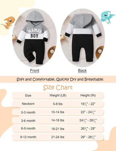 Vista 7 de Ropa de bebé niño, ropa de bebé con estampado de letras de manga larga con capucha para bebé niño