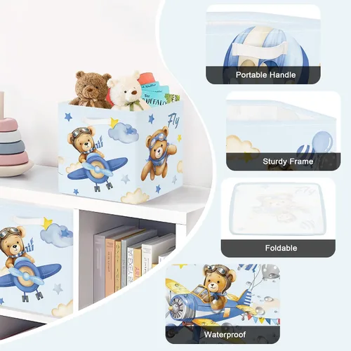 Vista 6 de Clastyle 3 unidades de almacenamiento de cubos de animales de ensueño, caja plegable Kallax para estantes, cestas de almacenamiento para padres, Oso