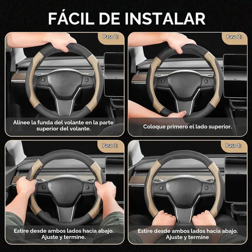 Vista 5 de FLORICH Funda para volante de automóvil, fundas de cuero de microfibra con forro antideslizante, protector elástico transpirable para volante