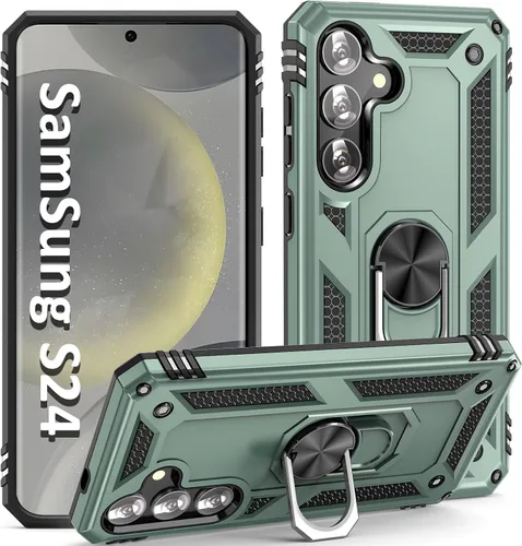 Vista 23 de Funda S24 Plus, S25 Plus, para Samsung S24+/S25+, con anillo de soporte, soporte ajustable, grado militar, protección resistente, a prueba de Azul