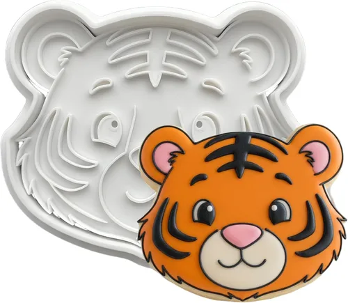 Vista 26 de Juego de 8 cortadores de galletas de animales con mango de sello 3D, diseño de selva para cocina, formas de pastel de ácido poliláctico