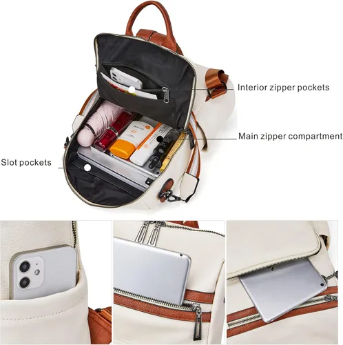 Vista 47 de OPAGE - Mochila de cuero para mujer, con borla de moda, bolso de hombro, mochila grande, bolsa de viaje, gris, L