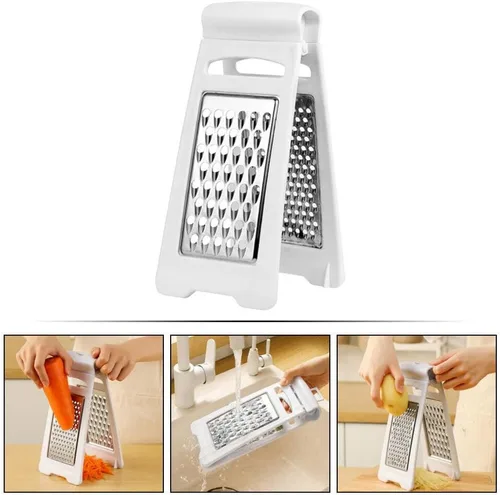 Vista 8 de UPKOCH Rallador de queso de mano, rallador de cocina de acero inoxidable con asa, cortador de frutas de doble cara, triturador manual de verduras