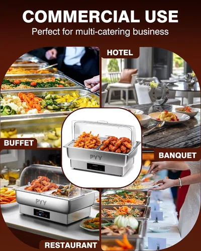 Vista 7 de PYY Plato Calentador Eléctrico, Juego de Chafing Dish de Tapa Enrollable para Buffet, Juego de Servidor Calentador Chafer para Catering, Buffets