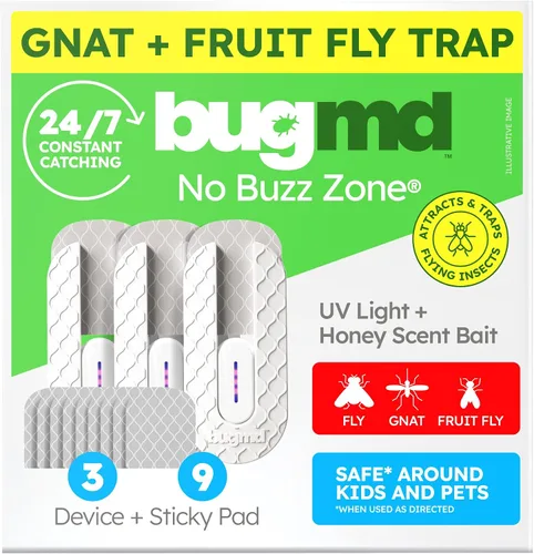 Vista 10 de BugMD - Trampa para moscas de frutas sin zumbido para interiores con luz UV Colector de mosquitos y matamosquitos para casa, cebo con aroma a miel