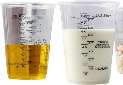 Vista 3 de Vasos medidores de plástico ultra transparente, desechables graduados, 8 oz/8.1 fl oz (paquete de 50)