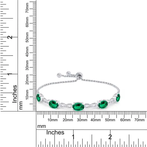 Vista 6 de SAVEARTH DIAMONDS Pulsera ajustable de plata de ley 925 con esmeralda verde y diamante cultivado en laboratorio blanco para mujer