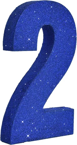 Vista 13 de TONIFUL Centro de mesa de madera número 0 con purpurina azul de 7.8 pulgadas, decoración de fiesta de cumpleaños azul, dígito 0 para cumpleaños