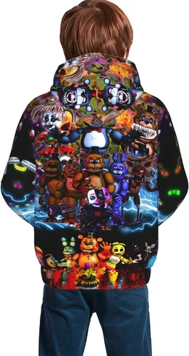 Vista 2 de Sudadera unisex con capucha y bolsillo de canguro para niño y niña con cordón