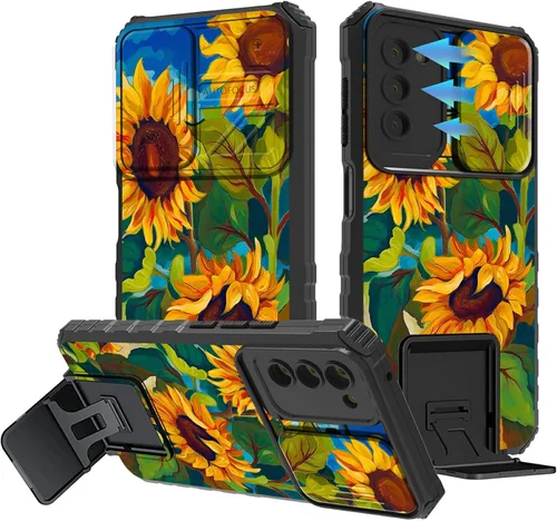Vista 108 de Funda para Samsung Galaxy A13 5G/4G/A04S, Galaxy A13 5G con cubierta de cámara deslizante, funda de doble capa integrada con función atril