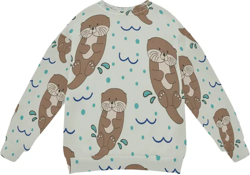 Vista 3 de Sudadera con cuello redondo y manga larga, diseño de nutrias marinas, diseño de animales oceánicos, para otoño e invierno multicolor (Multicolor01)