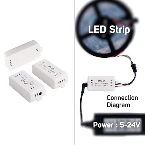 Vista 6 de VIPMOON Controlador Bluetooth inalámbrico SP105E, controlador de luz LED DC5V ~ 24V WS2812B controlador para WS2811 WS2812B SK6812 LED tira pixel