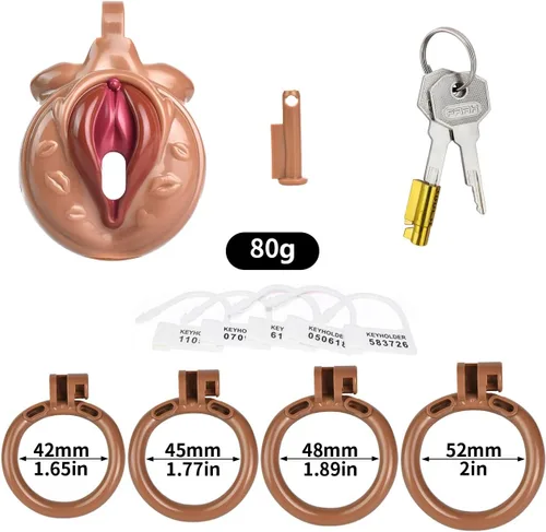 Vista 3 de Heuceo Jaula de castidad negativa invertida para hombre con 4 anillos, cerradura plana de dispositivo de castidad para hombres pequeños, diseño