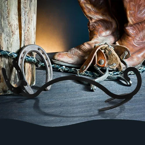 Vista 3 de Qunclay Gancho decorativo para sombreros de vaquero occidental, para montar en la pared, soporte de metal y hierro para herradura, organizador
