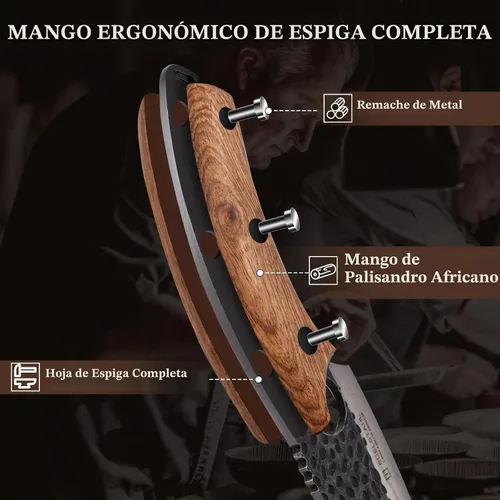 Vista 4 de cuchillo de chef de cocina para deshuesar, cortar y cortar, cuchillo de carnicero forjado a mano, cuchillo japonés de acero inoxidable para cocinar