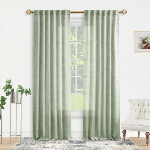 Vista 76 de Cortinas de Lino Natural Color Crema de 84 Pulgadas de Largo para Sala de Estar, Juego de 2 Paneles de Lino Texturizado con Trabillas Traseras
