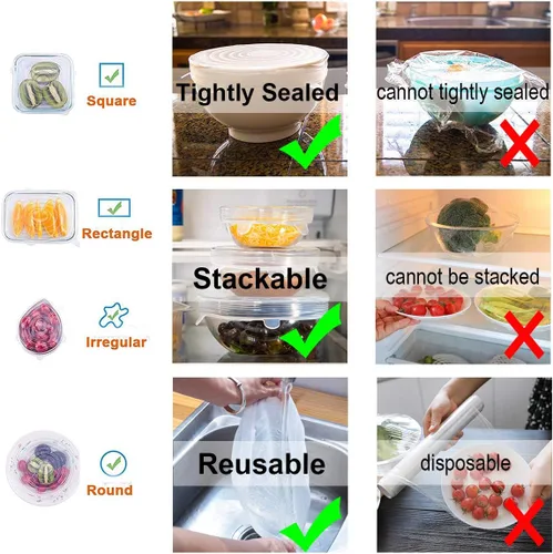 Vista 5 de Adpartner Tapas elásticas de silicona, sin BPA, fundas elásticas de silicona para alimentos, tapa reutilizable y duradera para cuencos, latas