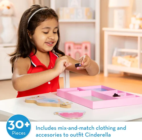 Vista 2 de Melissa & Doug juego de muñeca de madera y disfraz magnético de Cenicienta de Disney (+ de 30 unidades)