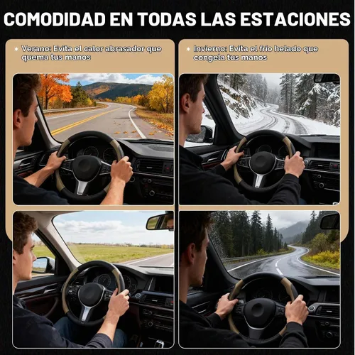 Vista 9 de FLORICH Funda para volante de automóvil, fundas de cuero de microfibra con forro antideslizante, protector elástico transpirable para volante