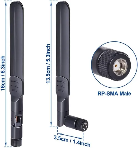 Vista 2 de Bingfu Antena de doble banda WiFi 2.4GHz 5GHz 5.8GHz 8dBi MIMO RP-SMA Macho Antena (paquete de 2) para enrutador WiFi, tarjeta de red inalámbrica