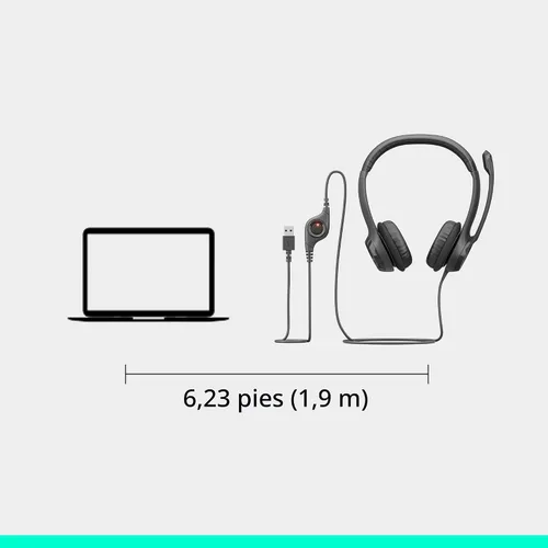Vista 8 de Logitech H390 Auriculares con cable con micrófono, auriculares USB-A con micrófono para PC, micrófono con cancelación de ruido para reuniones