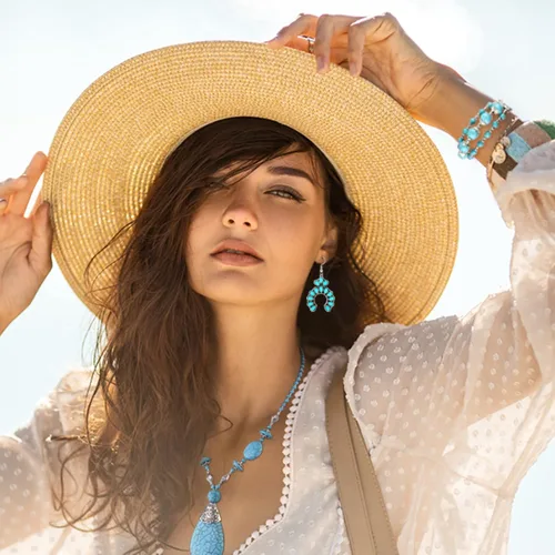 Vista 3 de FUNRUN JEWELRY Western Jewelry - Collares bohemios del oeste para mujer, aretes colgantes de turquesa, anillos para nudillos, pulsera envolvente
