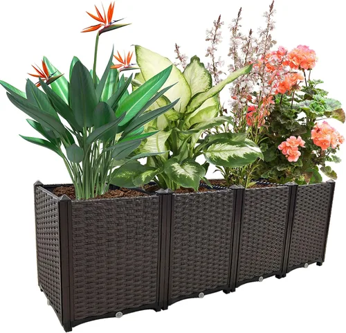 Vista 10 de Jardineras elevadas para plantas al aire libre con patas, jardineras rectangulares elevadas, jardín, patio, balcón, terraza para plantar flores
