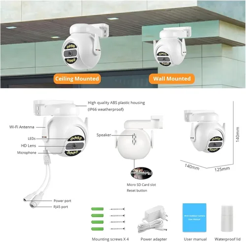 Vista 5 de Cámara IP de vigilancia de seguridad al aire libre de 8MP 4K AU.