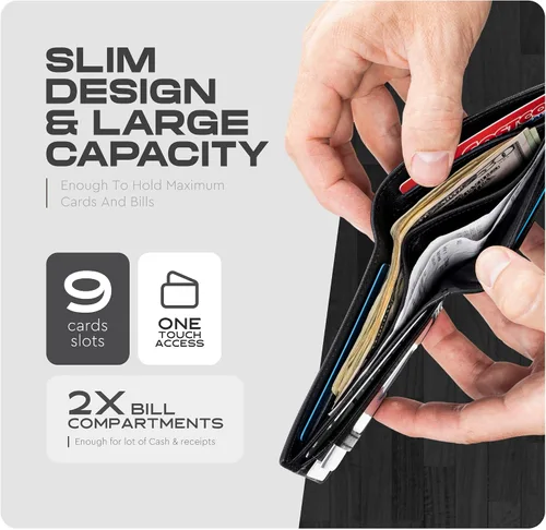 Vista 3 de Cartera para hombre Cartera delgada de piel auténtica con RFID Regalo para hombres empaquetado en elegante caja de regalo