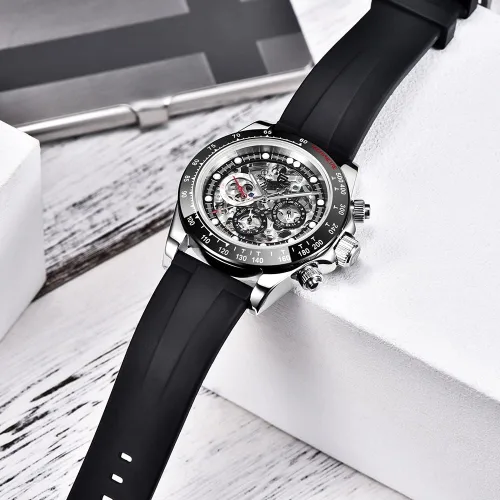 Vista 5 de RollsTimi Pagani Design - Relojes automáticos para hombre, diseño de diamante, arco iris, mecánico, impermeable, acero inoxidable, cronógrafo