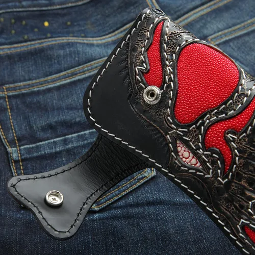 Vista 5 de Cartera Biker Rojo Demonio Stingray Cuero Tallado, rojo, (Red Demon), Moderno