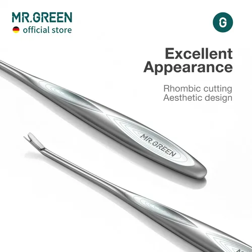 Vista 5 de MR.GREEN Empujador de cutículas, removedor de piel muerta, herramientas de manicura de acero inoxidable, cortador de cutículas profesional, pelador