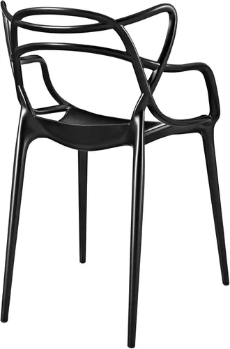 Vista 6 de Modway Enredado Moderno Moldeado Plástico Silla de Cocina y Comedor en Negro - Totalmente Montada
