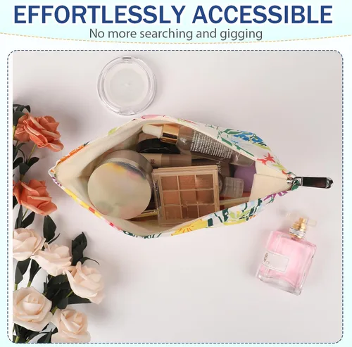 Vista 2 de Bolsa de maquillaje de viaje con cremallera, diseño de impresión de moda, bolsa de cosméticos espaciosa también puede bolsas organizadoras