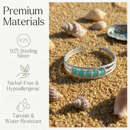 Vista 4 de Sterling Silver Toe Ring, Handmade Adjustable Open Band, Minimalist Dainty Summer Beach Foot Jewelry for Women, Can Be Worn as Knuckle or Pinky Ring