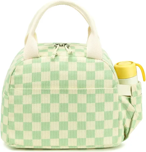 Vista 11 de Bluboon Bolsa de almuerzo para mujer, bonita bolsa de almuerzo de pana con correa para el hombro, reutilizable, aislada, gran capacidad