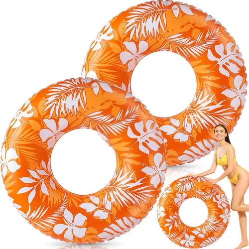 Vista 8 de Anillos de natación jumbo de 47.24 pulgadas para piscina inflable, tubo de flotación con hojas tropicales, anillo inflable para piscina para niños