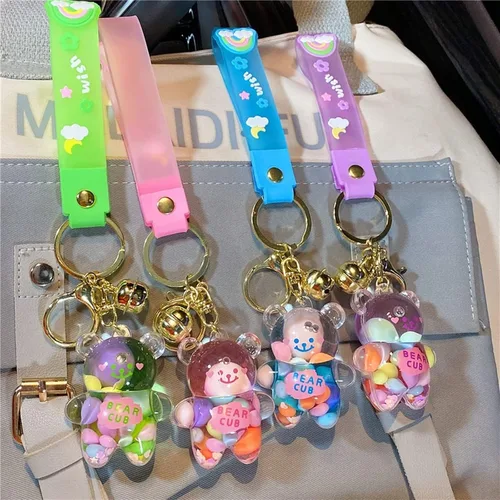 Vista 7 de Llavero Kawaii con diseño de oso flotante de arena movediza lindo bolso pulsera pulsera llavero para mujeres y niñas