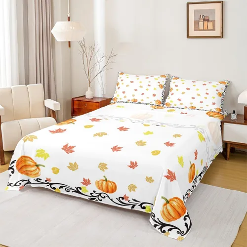 Vista 19 de Erosebridal Lindo juego de sábanas de pavo tamaño individual para niños y niñas, juego de sábanas de cosecha de Acción de Gracias, decoración
