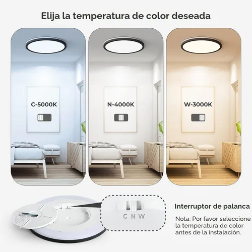 Vista 4 de Matane Lámpara de Techo LED Empotrada de 12 Pulgadas con Luz Nocturna, 24W 2400LM 3000K/4000K/5000K Seleccionable, Luces de Techo Regulables