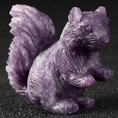 Vista 5 de SMQ Estatua de ardilla de cristal de 2 pulgadas, lepidolita morada, cristal curativo tallado a mano, colección de figuritas de decoración