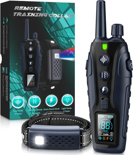 Vista 10 de Collar de choque para perros 2 perros (15-150 libras) con luz intermitente para paseos nocturnos, collar de entrenamiento de perro de 4500 pies