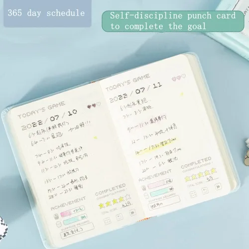 Vista 6 de Agenda diaria sin fecha de 365 días, diseño de juegos, organizador de bolsillo, libro de citas, diario A6, mini diario lindo (azul)