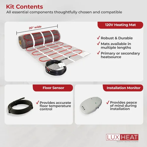 Vista 6 de LuxHeat Kit de alfombrilla de calefacción de suelo radiante de 10 pies cuadrados - Sistema de calefacción por suelo radiante de 120 V - Incluye